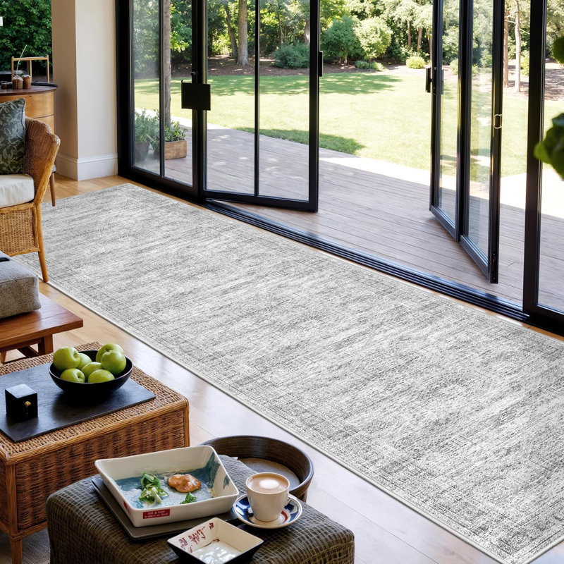 Tapis lavable rétro antidérapant (gris), Tapis de couloir 2 pi 6 po x 16 pi