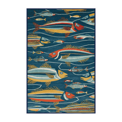 Washable Contemporary Fish Coastal Area Rug