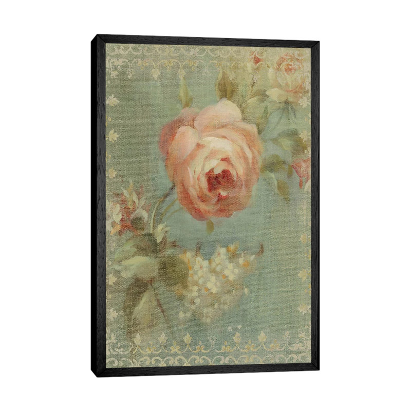 Rose On Sage by Danhui Nai - Painting on Canvas, Black Framed, 66.04 cm H x 45.72 cm W