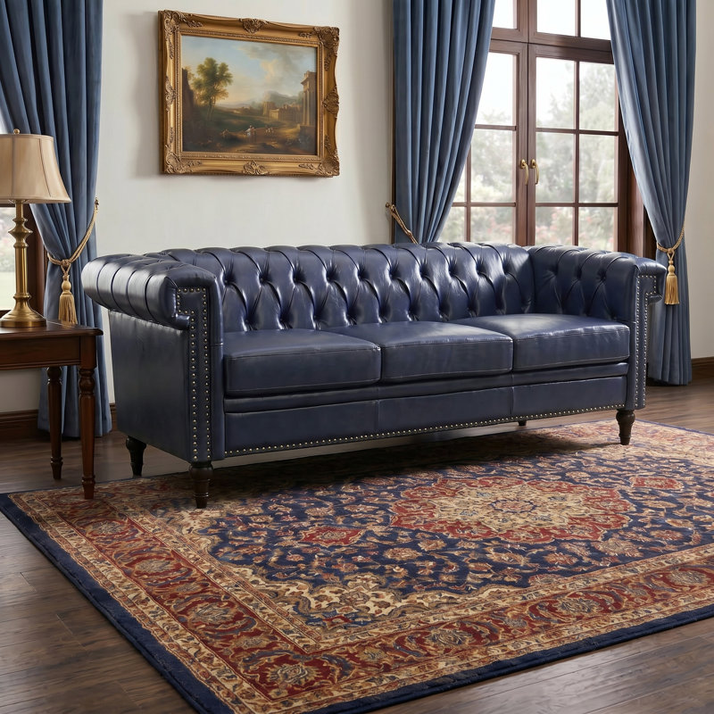 Towles 83.66'' Vegan Leather Sofa, Blue