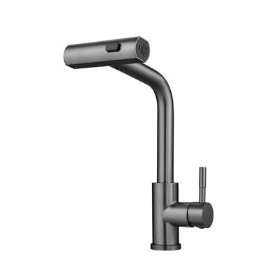 Modern Pull-Down Kitchen Faucet with 360° Swivel Spout and 3 Spray Modes, Grey Finish