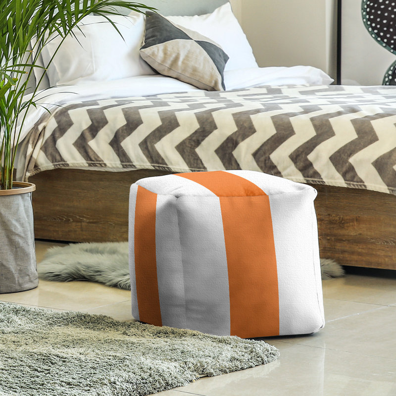 Repose-pieds cubique à rayures carrées 18 po Miami, Blanc / Orange
