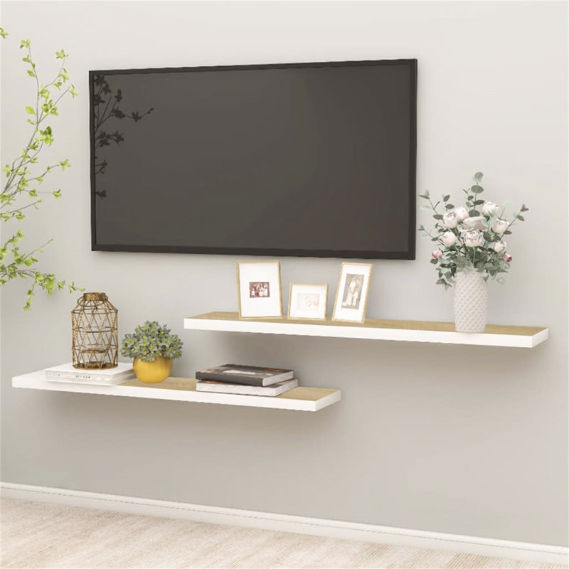 Bridgeville 2 Piece Floating Shelf, 3.8 cm H x 120 cm W x 23.5 cm D, Oak/White