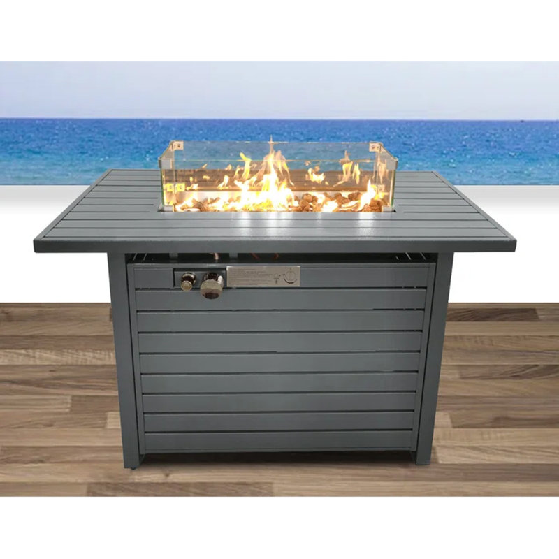 42" W X 25" H Fire Pit Table - Propane Driven, Heat- Surface, Outdoor Leisure Center With Lid Operated, Heat-, Decorates Area