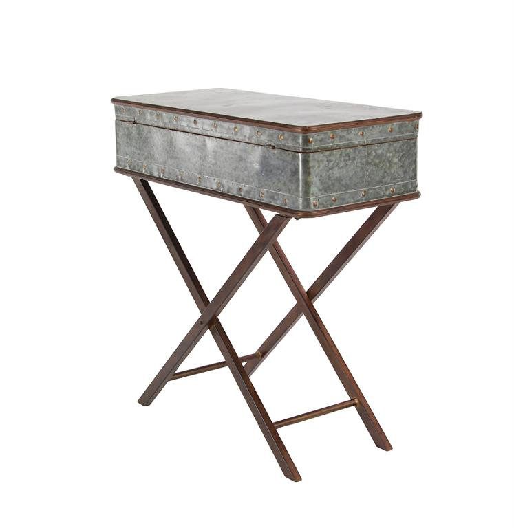 Laforce Metal Side End Gray Accent Table with Suitcase Style Top