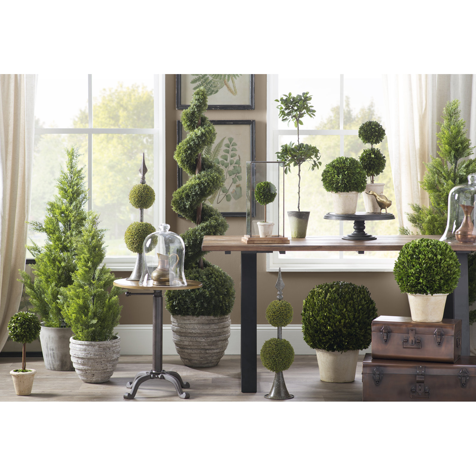 Preserved Boxwood Double Ball Topiary, 30" H