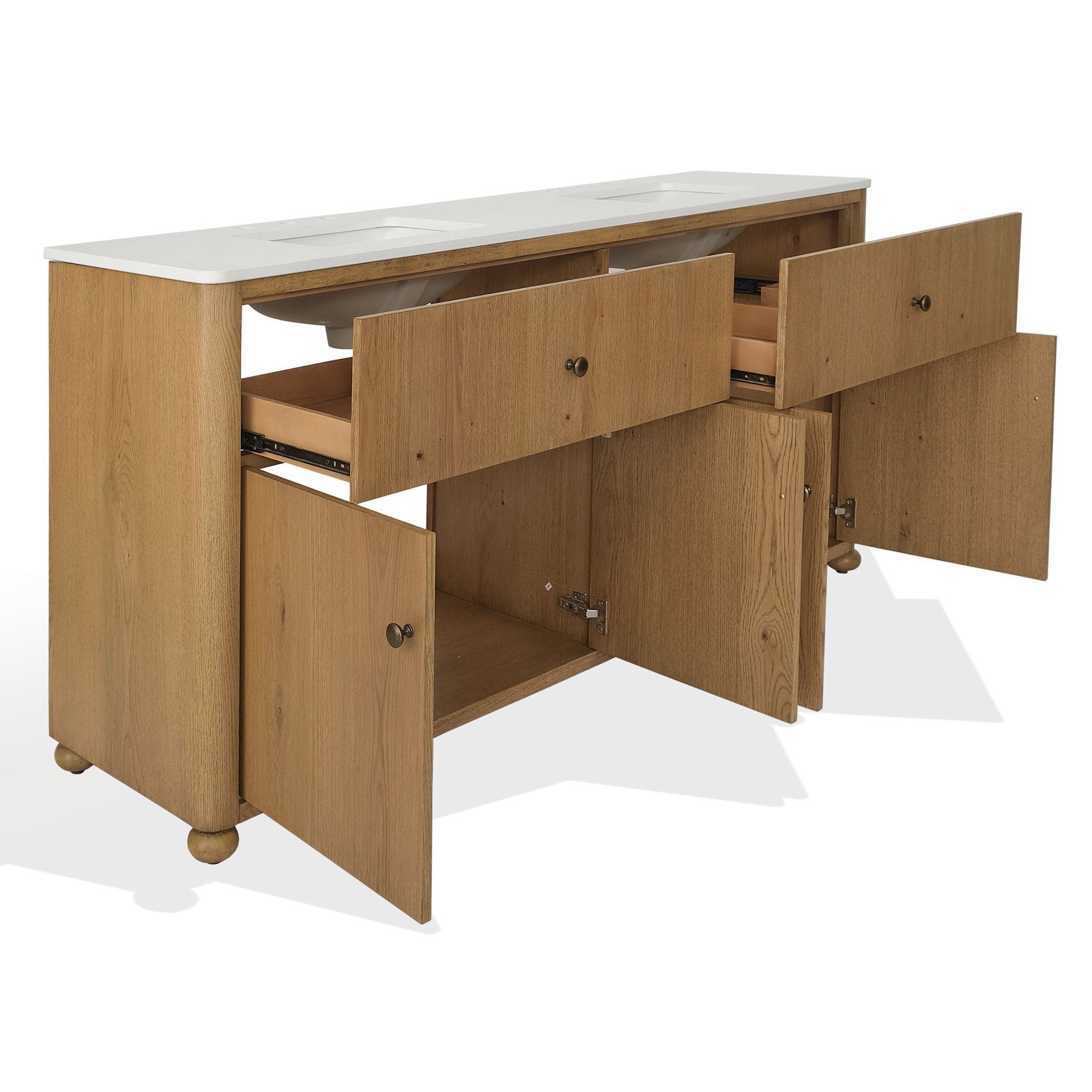 Tata Oak Bunfoot Bathroom Vanity with Quartz Top, 72"