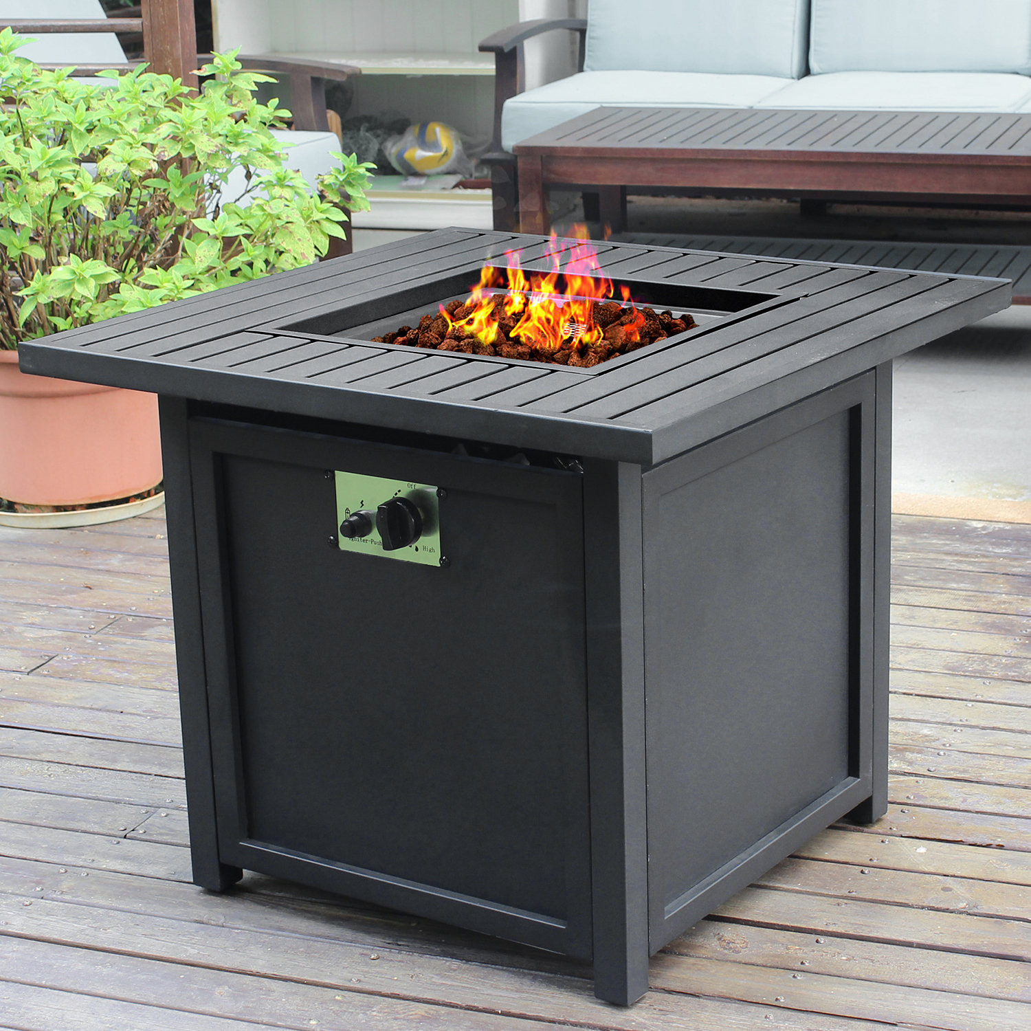Lark Manor 30” Slat Top Gas Fire Pit Table 50,000 Btu Outdoor Slat Top