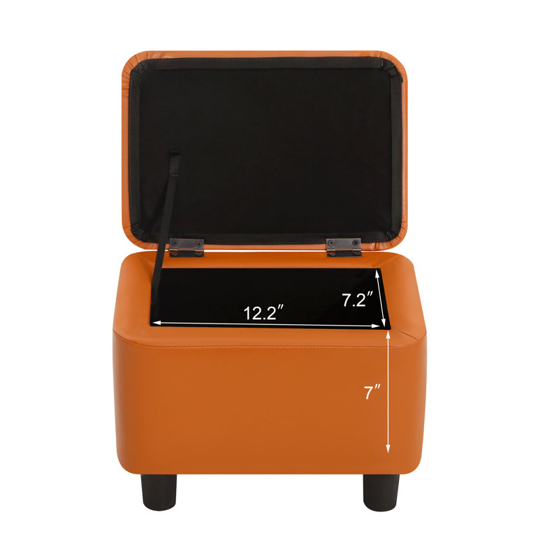 16.1"  Faux Leather Storage Ottoman, Orange