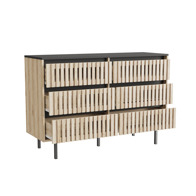 Cannelé, armoire de rangement pour chambre à coucher, rangement à six tiroirs, grande capacité, armoire de rangement minimaliste moderne, conception à deux tons