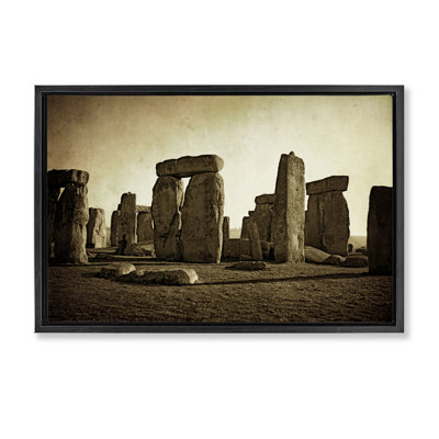  Distant Stonehenge Sepia Framed Floater Canvas by Graffi*tee Studios
