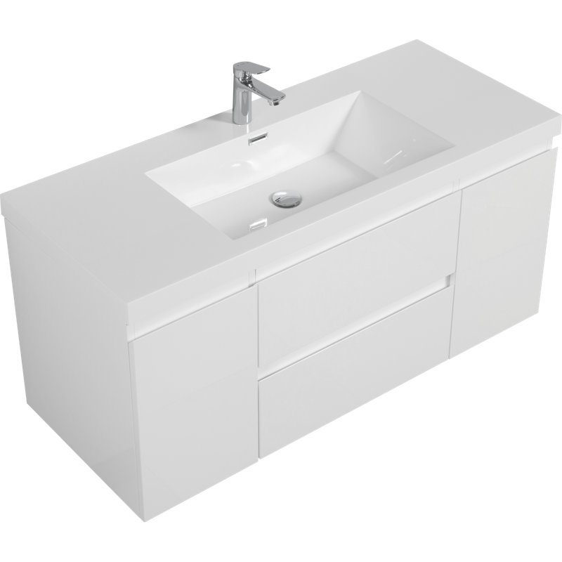Floating Bathroom Vanity with Resin Basin and Soft-Close Drawers, White/White