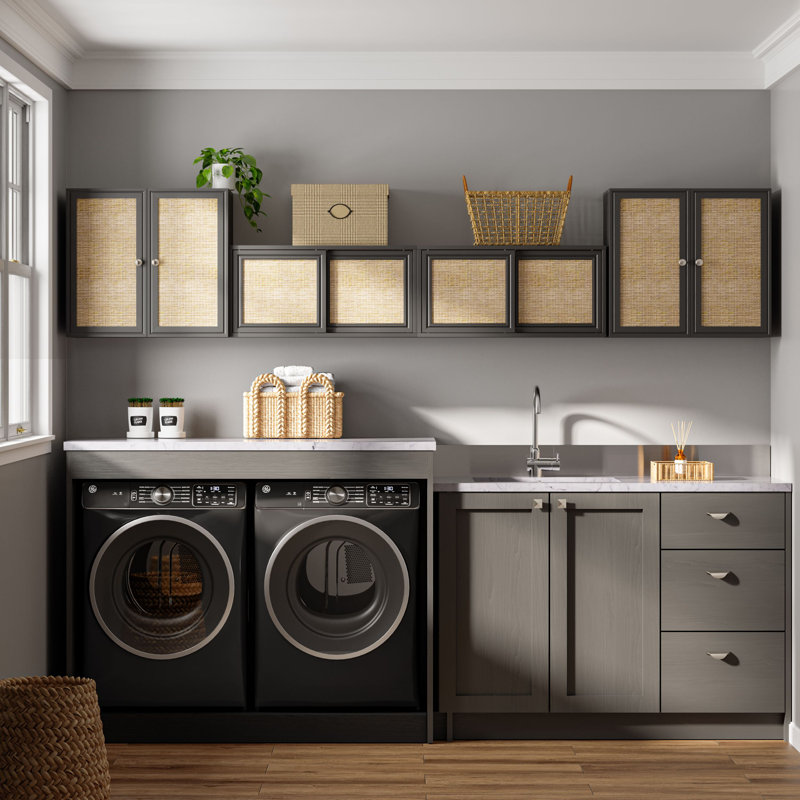 Meuble télé flottant en rotin, Noir, noir, noir, noir