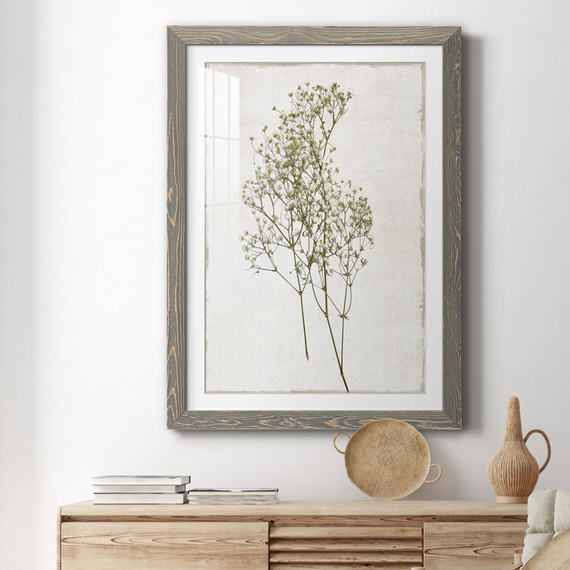 Farmhouse Pressed Flower I - peinture encadrée, gris, H 37,5 po x l 27,5 po x P 1,5 po