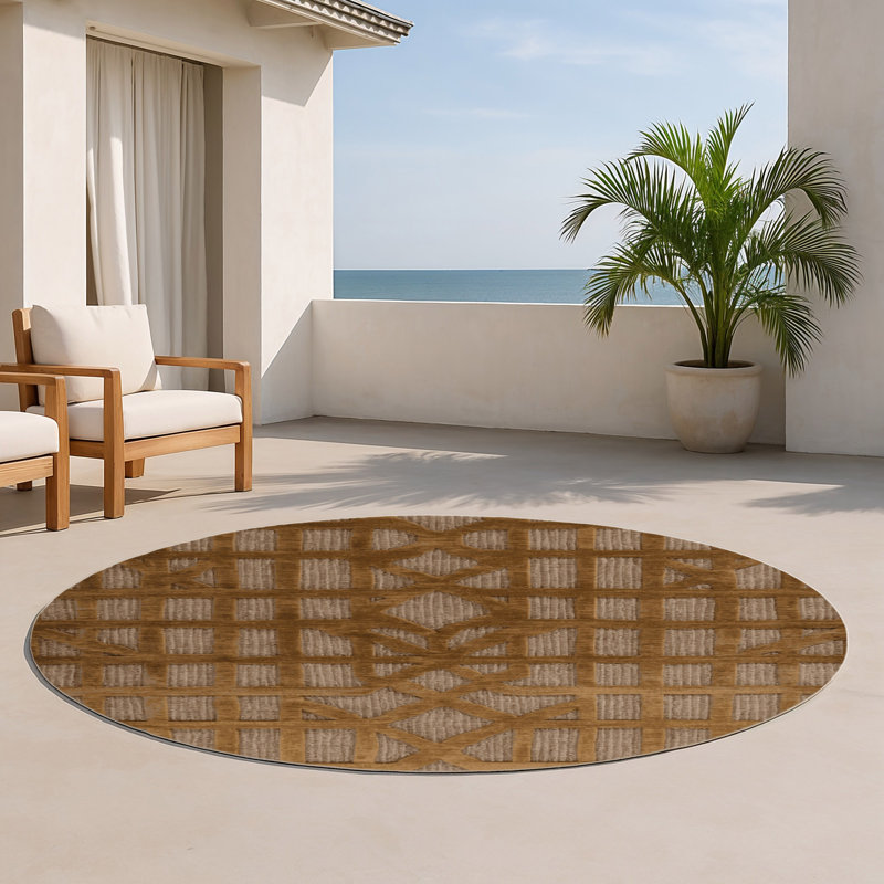 Tapis brun intérieur et extérieur Trellis, Rond 5 pi