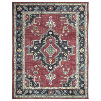 Lyanne Washable Non-Slip Red Area Rug