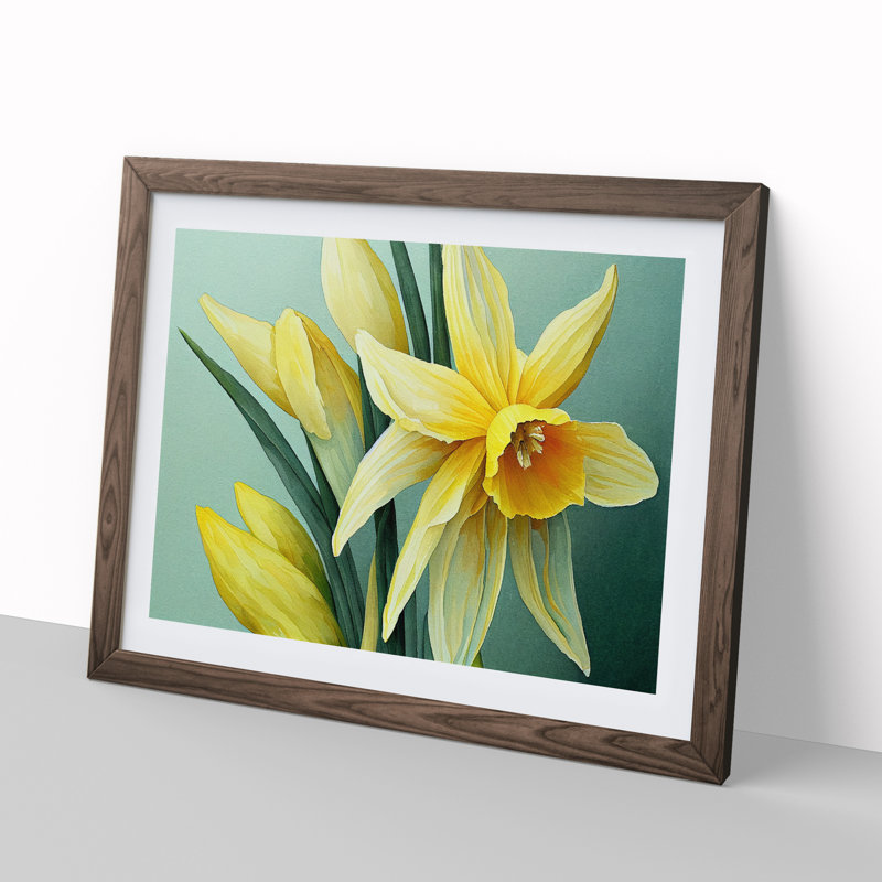 Welcoming Daffodil Flowers - Framed Print, 34cm H x 46cm W x 2cm D, Walnut Framed