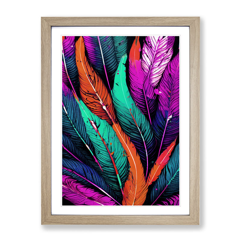 Splashed Feathers No.2 Abstract - Wall Art, 48cm H x 36cm W, Oak Framed, White