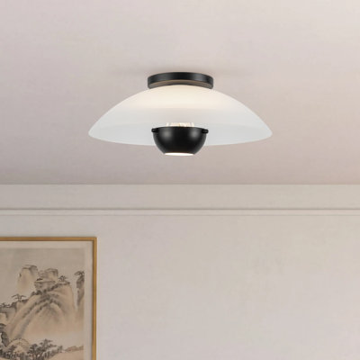 Umbra 14-in Black Semi-Flush Mount with Matte Opal Glass Shade