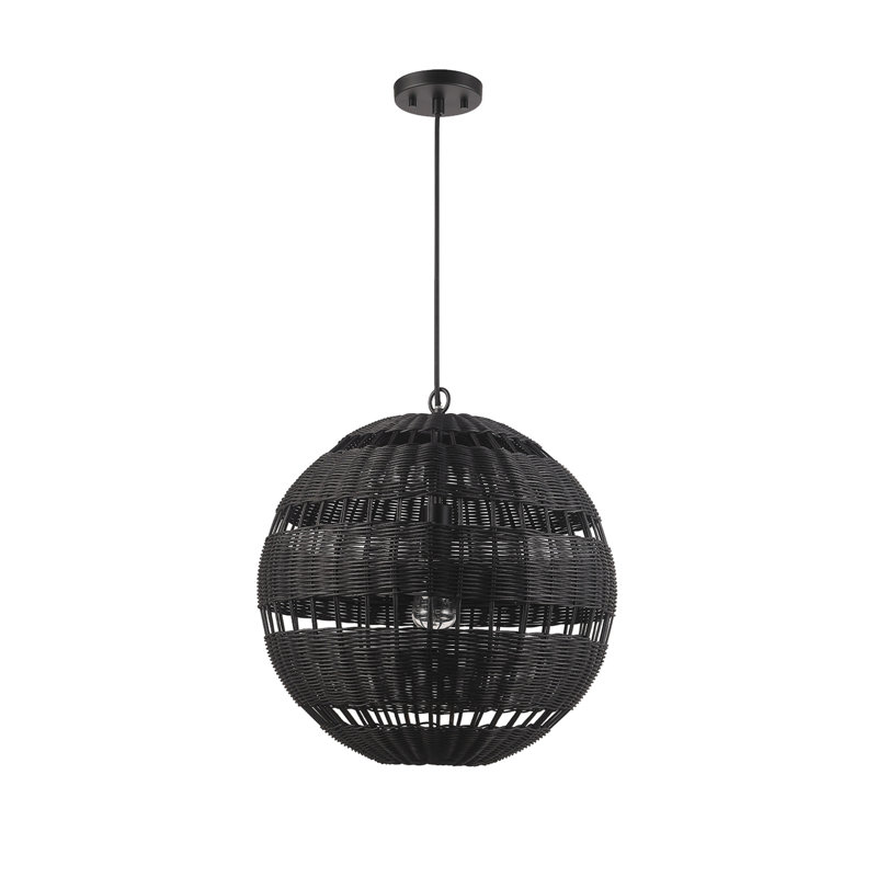 Luminaire suspendu noir 1 lumière avec abat-jour noir mat