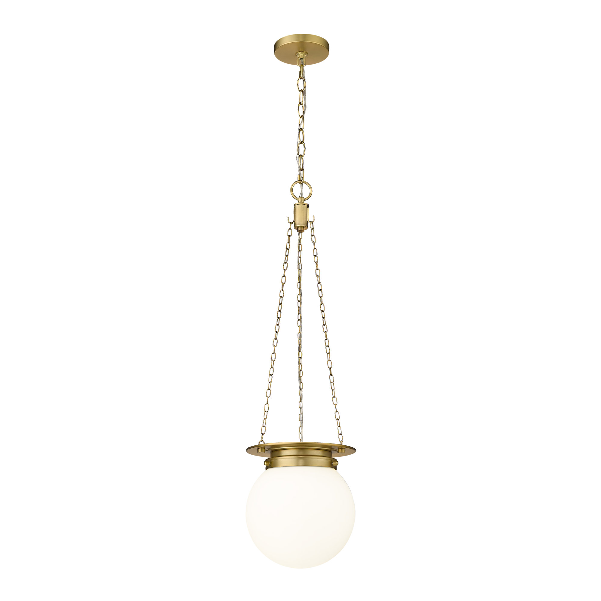 Zella Single Light Glass Dimmable Pendant, 82.75" H x 9" W x 9" D, White, Heritage Brass
