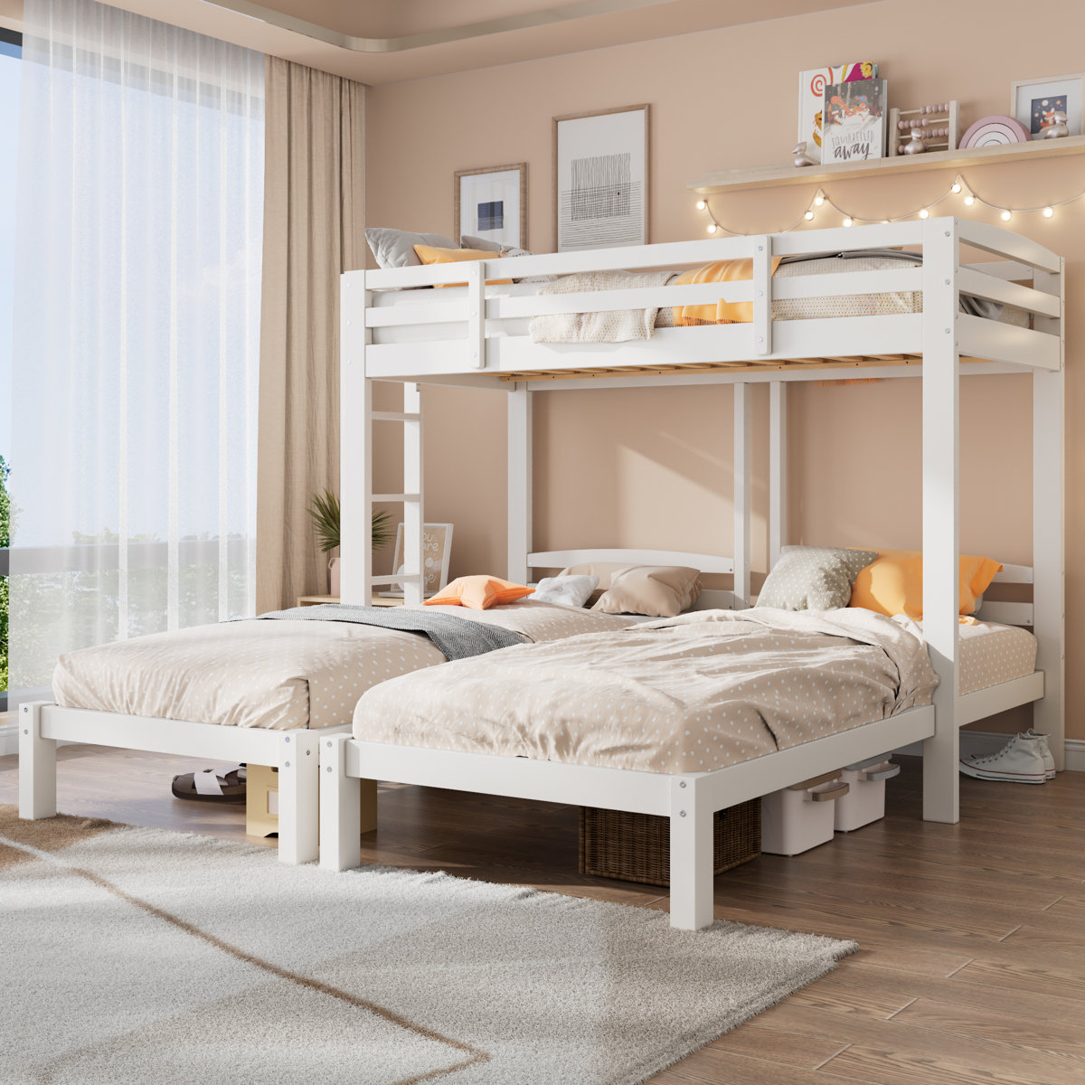 Harriet Bee Solid Pine Triple Bunk Bed - Space-saving 3-tier Design ...