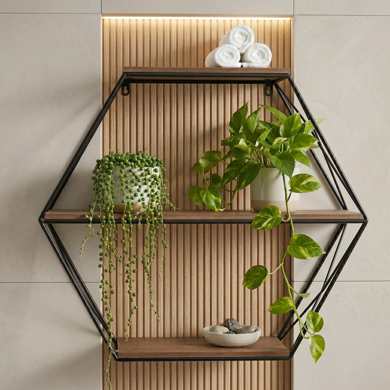 Decorative 3 Tier Wall Shlef Storage for Home Decor - Modern Hanging Wall Accent for Kitchen, Office, or Bedroom Decor - Black