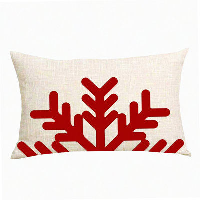 Winter Wonderland Snowflake Decorative Lumbar Pillow Cover - Red Big Snowflake Home Sofa Chair Bed Decoration - Cotton Linen Throw Pillow Case - 12 Inches