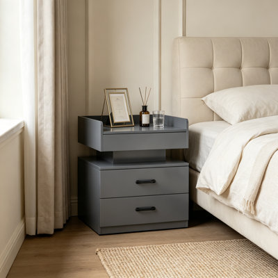 Versatile 2-Drawer Nightstand with Adjustable LED Strip Light for Modern Homes