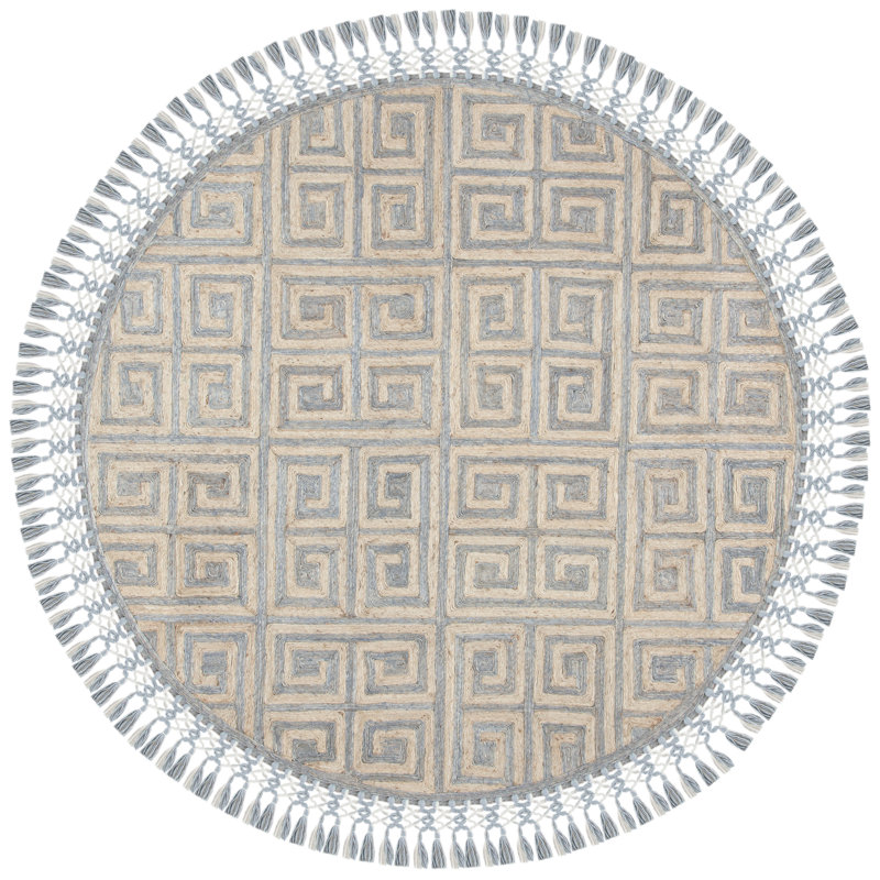 Tapis gris / beige en jute / sisal / coton Currie, Rond 6 pi