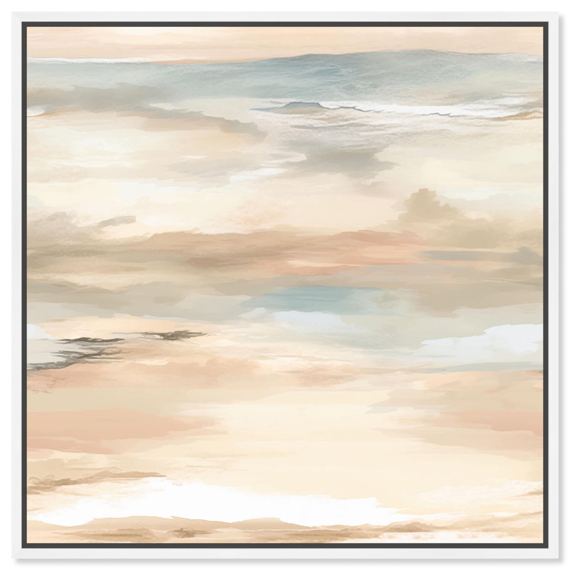 Art abstrait sur toile rosée Skyfall I par Neutral , H 31 po x l 31 po, Cadre flottant blanc