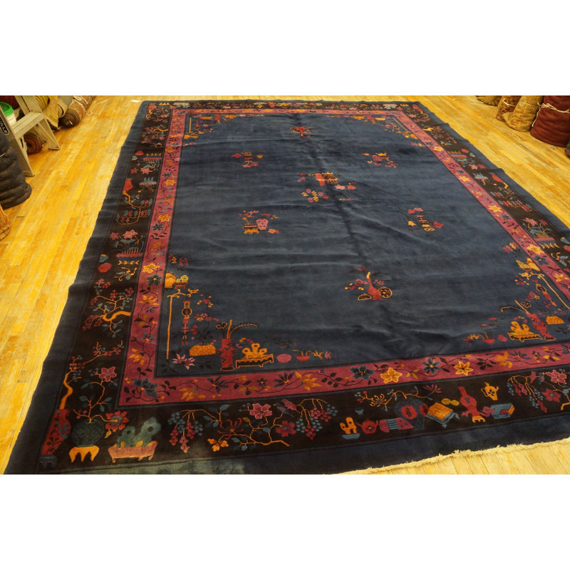 Antique Chinese - Art Deco Room Size Wool - Manchester Blue Rug