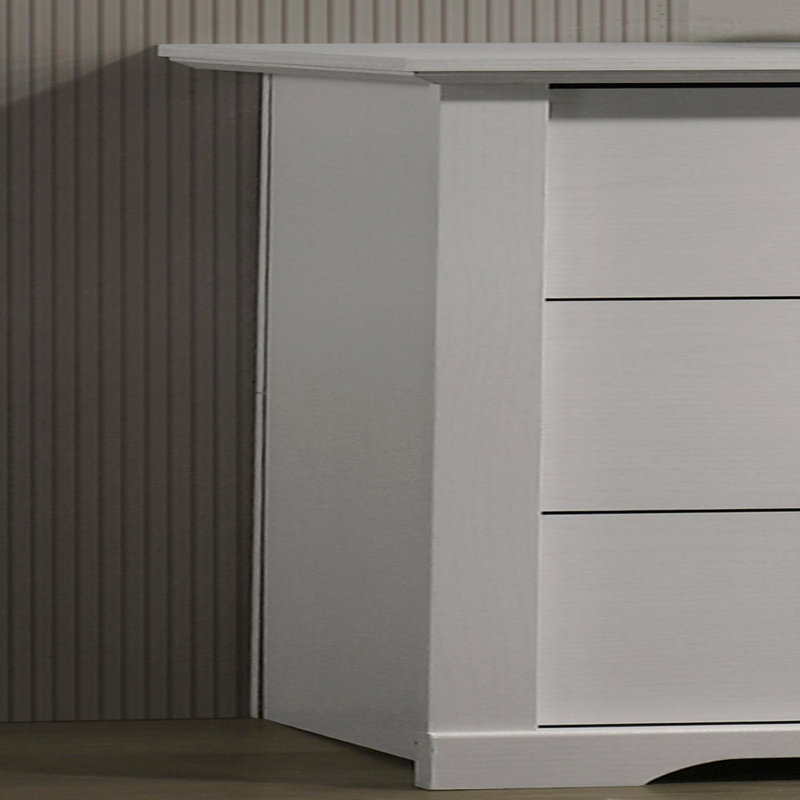 Commode 6 tiroirs, l 57 po avec poignées noires, Blanc