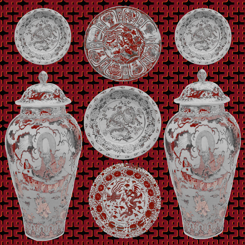 Nicolette Mayer Chinois Ceramic Acrylic Single Wall Art, Chinese Red
