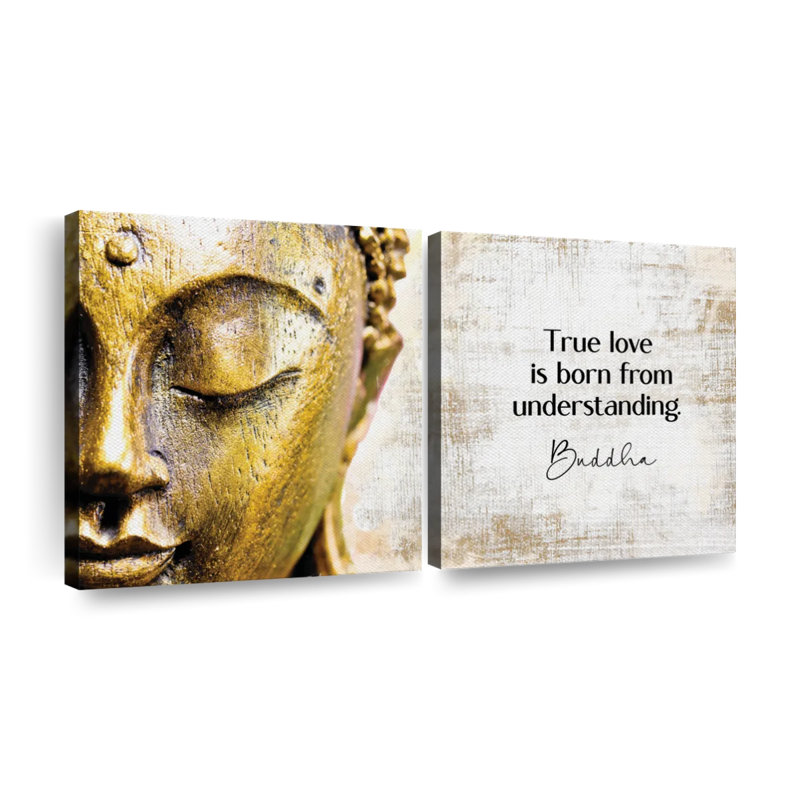 «Buddha Buddha True Love Quote I», ensemble de 2 reproductions sur toiles 2 pièces, H 24 po x l 50 po x P 1,25 po
