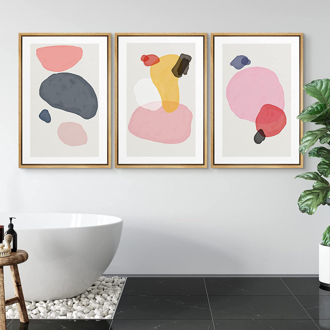 Mid Century Shape " Abstract Color Blot Collages " 3 - Pieces IDEA4WALL 