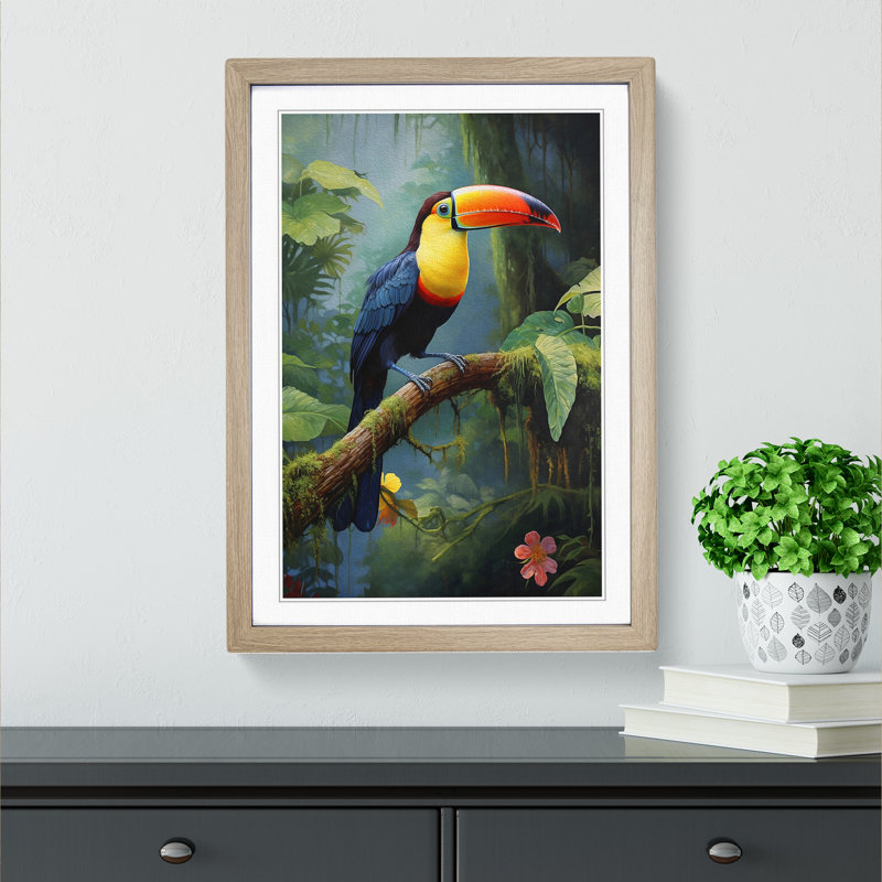 Toucan Classicism - Single Picture Frame Print on Wood, 46cm H x 34cm W, Oak Framed