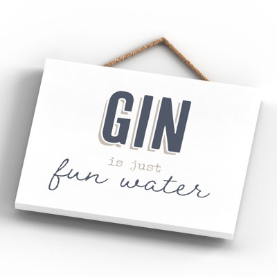 Vivid Squid Wholesale Gin Is Just Fun Water - No Frame Print on Wood
