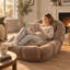 Chaise longue moderne en peluche pour intérieur avec coussin amovible, fauteuil inclinable réglable à 6 positions, chaise longue de sol/lit-1519103544
