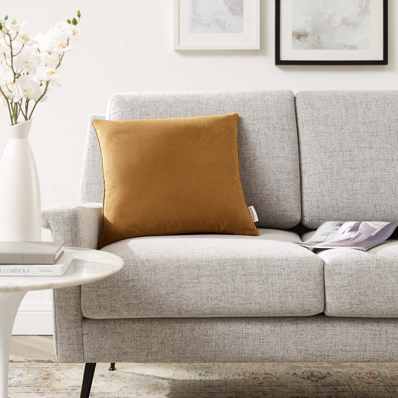 Coussin décoratif en velours rehaussé Performance par Modway, Cognac, 17,5 po x 17,5 po