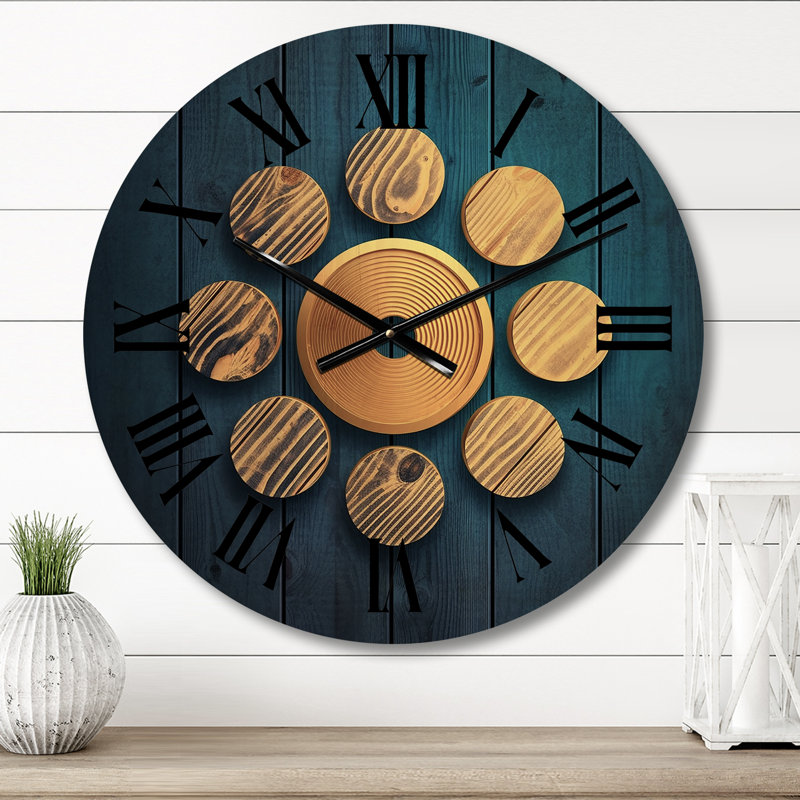 Horloge murale sacrée à géométrie bleue et dorée, Petit