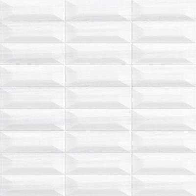 Cult 10" x 30" White Lasa Marble Look Beveled Subway Tile