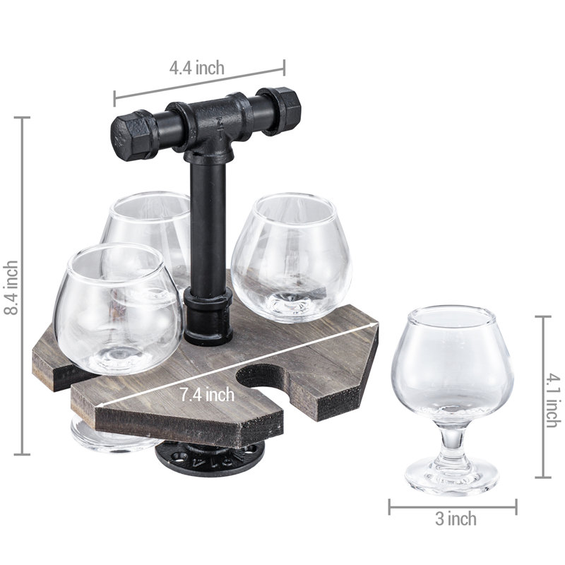 4 Piece 177ml Glass Snifter Set, Grey/Black