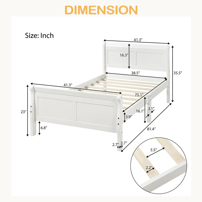 Lit plateforme avec base de lit en bois et lit-bateau, Blanc
