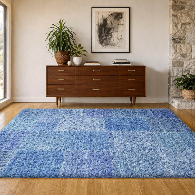 Tapis à poils longs de qualité supérieure lavable à la machine ADS664, En jean, 3 pi x 5 pi