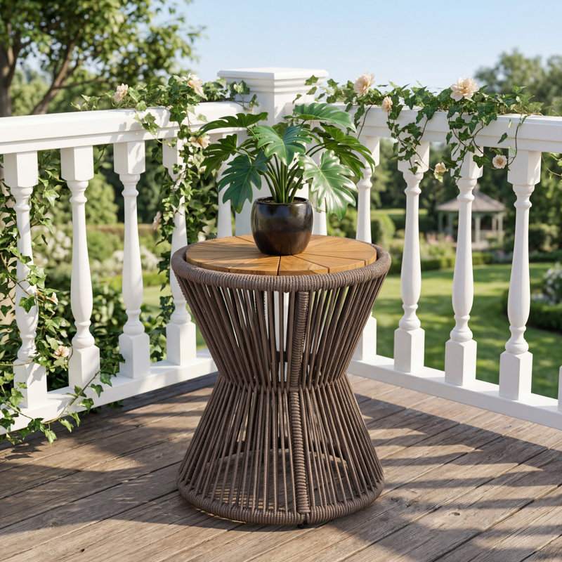 Table d'appoint d'extérieur Nara en bois d'acacia et corde tissée, H 18,90 po x P 16,14 po x l 16,14 po
