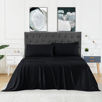 King Size Bamboo Cooling Sheets, Deep Pocket for Hot Sleepers | 100% Rayon Derived From Bamboo, Breathable and Moisture Wicking Fabric, Silky Smooth Hotel Luxury Bedding, Black