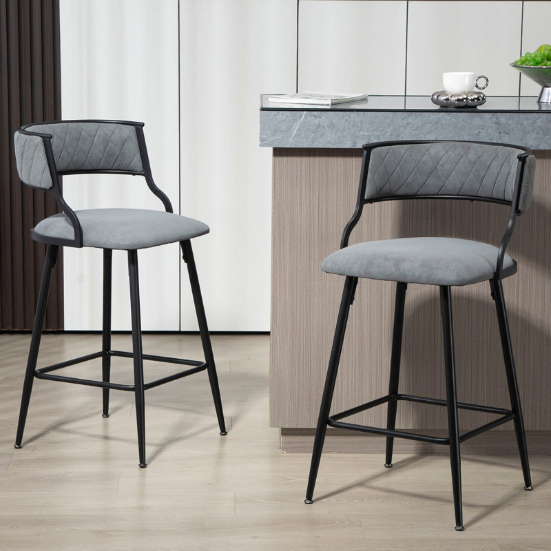 Tabouret de bar 26 po à hauteur de comptoir avec îlot de cuisine et base thermolaquée noire (gris)