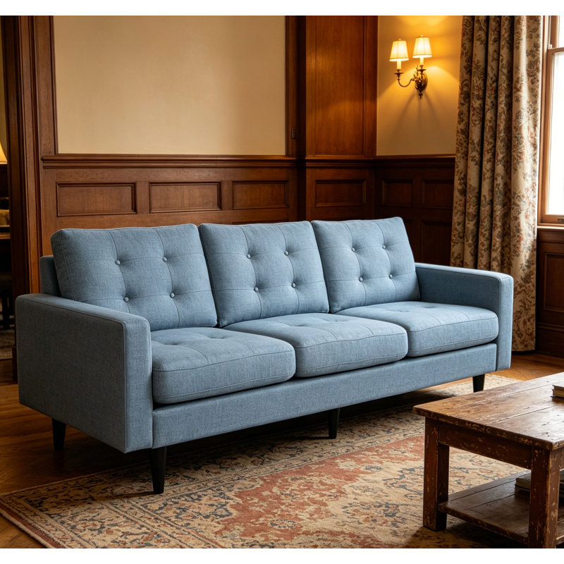 Cudahy 82.7" Tufted Sofa, Upholstered 3-Seater Sofa, Blue 100% Polyester