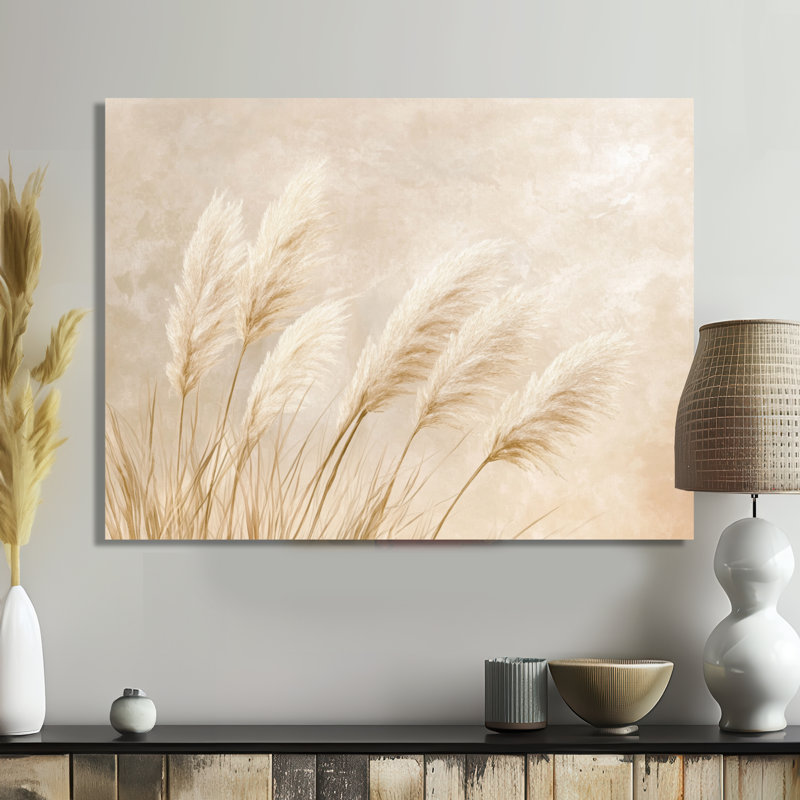 «Soft Pampas Breeze I», art mural tribal beige, H 24 po x l 32 po, Toile tendue